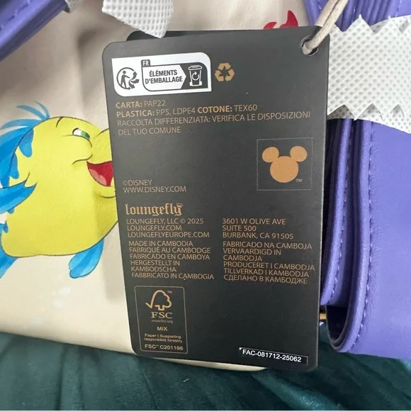 Disney Ariel The Little Mermaid Floral Mini Loungefly Backpack: NWT - Picture 7 of 10
